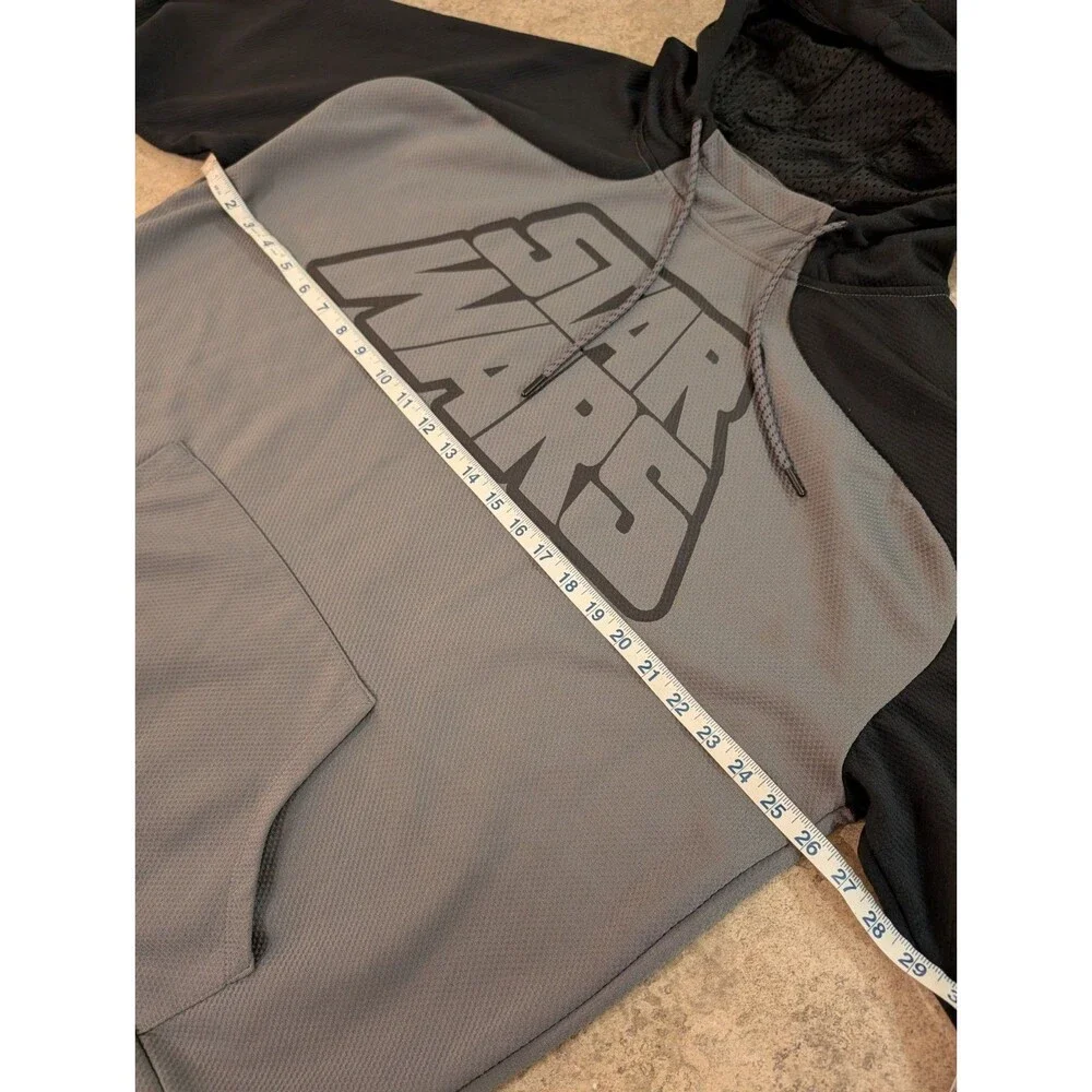 Star Wars Men’s Hoodie XL Gray Black Pullover Sweatshirt Logo Hooded Jumper - Picture 3 of 9